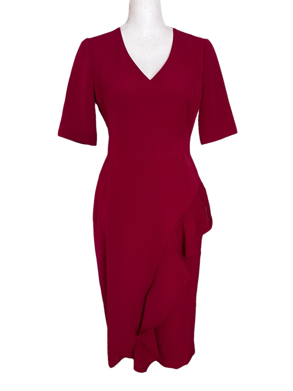 Maggy London Dress Midi Ruffle Party Office Career Feminine TV Ready Red Small